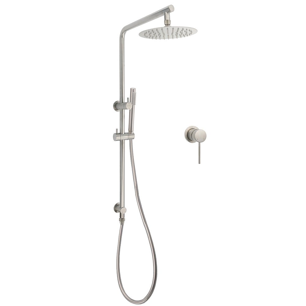WELS Brushed Nickel 2in1 Shower Set Sliding Rail Arm 8" Round Head Metal Handheld Small Face Mixer - Furniture > Bathroom > Shower Heads & Screens - Rivercity House & Home Co. (ABN 18 642 972 209) - Affordable Modern Furniture Australia