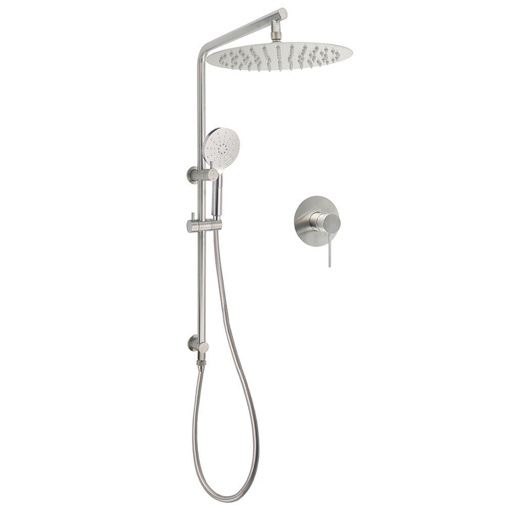WELS Brushed Nickel Dual Shower Set Sliding Rail Arm 12" Round Head Handheld Wall Mixer - Furniture > Bathroom > Shower Heads & Screens - Rivercity House & Home Co. (ABN 18 642 972 209) - Affordable Modern Furniture Australia