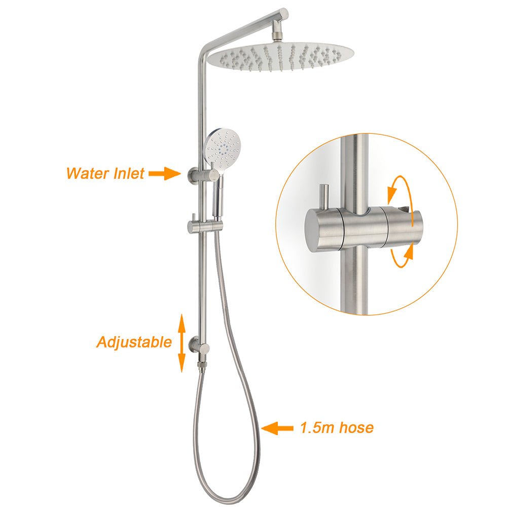 WELS Brushed Nickel Dual Shower Set Sliding Rail Arm 12" Round Head Handheld Wall Mixer - Furniture > Bathroom > Shower Heads & Screens - Rivercity House & Home Co. (ABN 18 642 972 209) - Affordable Modern Furniture Australia