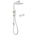 Brushed Nickel Dual Shower Set with 12" Round Sliding Rail, Handheld, Twin Taps Valve - Brushed Nickel