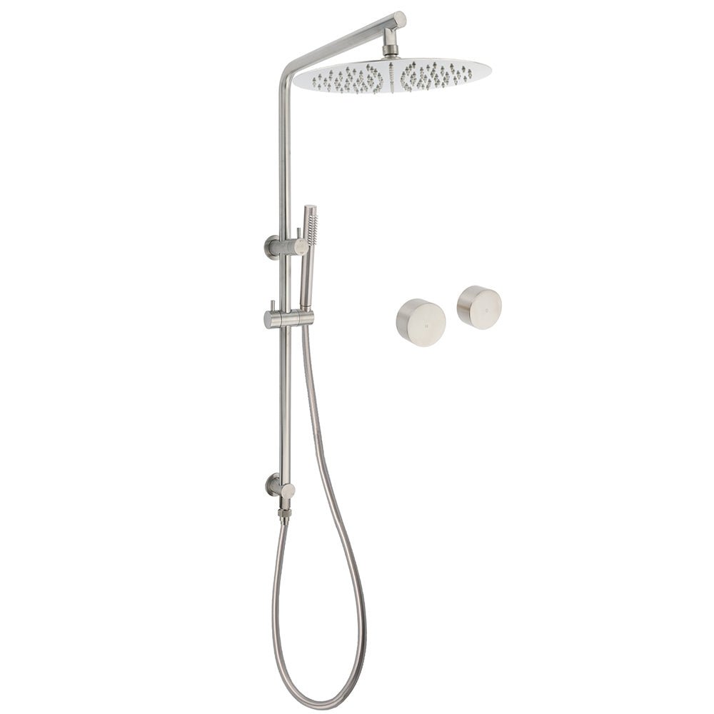 WELS Brushed Nickel Dual Shower Set Sliding Rail Arm 12" Round Head Metal Handheld Twin Taps Valve - Furniture > Bathroom > Shower Heads & Screens - Rivercity House & Home Co. (ABN 18 642 972 209) - Affordable Modern Furniture Australia
