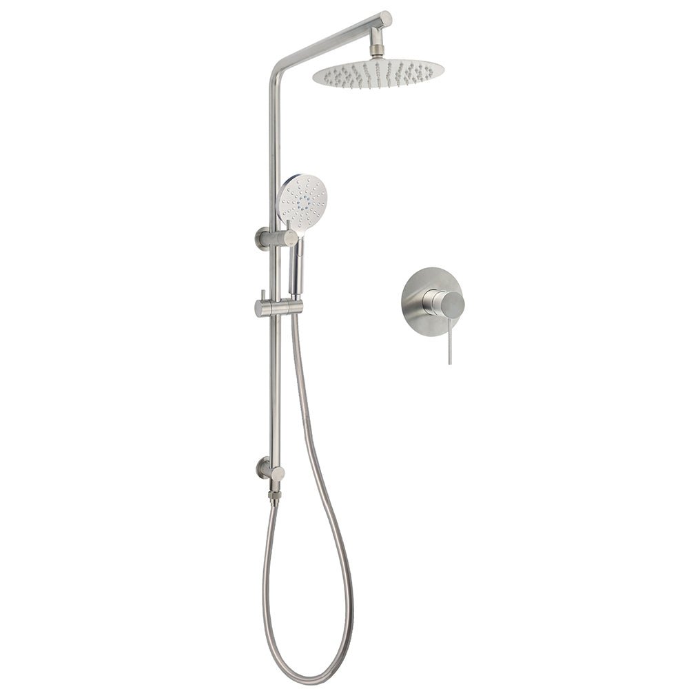WELS Brushed Nickel Dual Shower Set Sliding Rail Arm 8" Round Head Handheld Mixer - Furniture > Bathroom > Shower Heads & Screens - Rivercity House & Home Co. (ABN 18 642 972 209) - Affordable Modern Furniture Australia