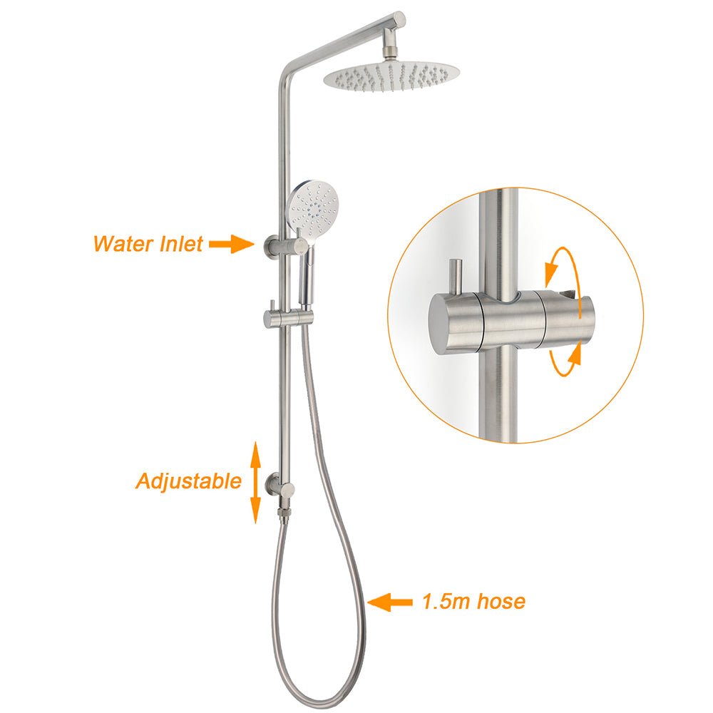 WELS Brushed Nickel Dual Shower Set Sliding Rail Arm 8" Round Head Handheld Mixer - Furniture > Bathroom > Shower Heads & Screens - Rivercity House & Home Co. (ABN 18 642 972 209) - Affordable Modern Furniture Australia