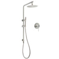 Brushed Nickel 8" Round Dual Shower Set with Sliding Rail and Wall Mixer