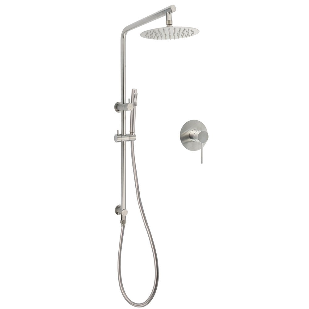 WELS Brushed Nickel Dual Shower Set Sliding Rail Arm 8" Round Head Metal Handheld Wall Mixer - Furniture > Bathroom > Shower Heads & Screens - Rivercity House & Home Co. (ABN 18 642 972 209) - Affordable Modern Furniture Australia