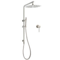 Brushed Nickel Dual Shower Set with 12" Round Rainfall Head, Handheld, Mixer & Sliding Rail - Brushed Nickel