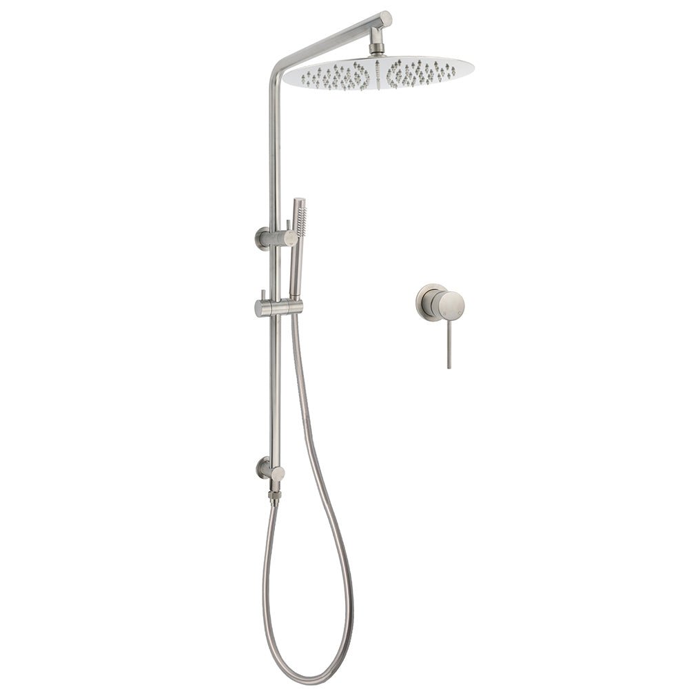 WELS Brushed Nickel Dual Shower Set Sliding Rail Arm Large 12" Round Head Handheld Small Face Mixer - Furniture > Bathroom > Shower Heads & Screens - Rivercity House & Home Co. (ABN 18 642 972 209) - Affordable Modern Furniture Australia