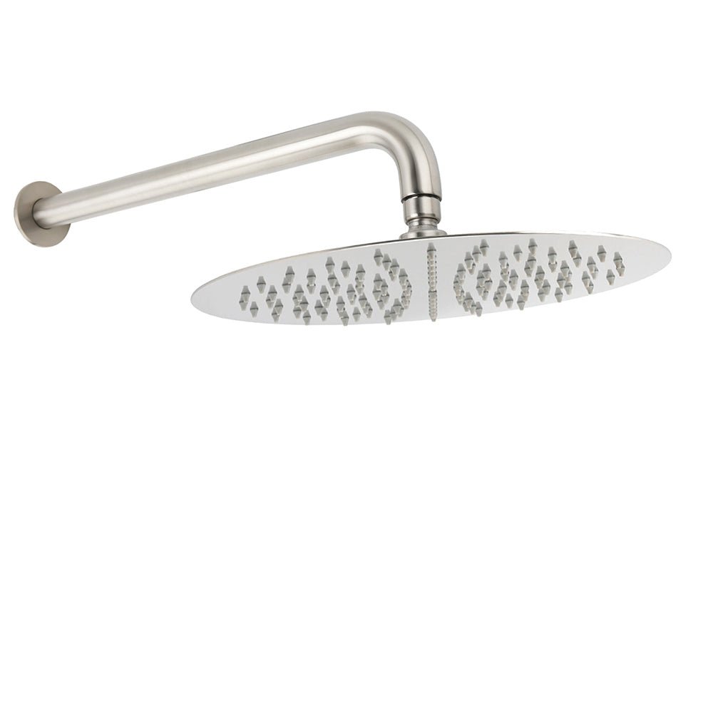 WELS Brushed Nickel Round 12" Rain Shower Head Straight Wall Mount Arm Mixer Set - Furniture > Bathroom > Shower Heads & Screens - Rivercity House & Home Co. (ABN 18 642 972 209) - Affordable Modern Furniture Australia