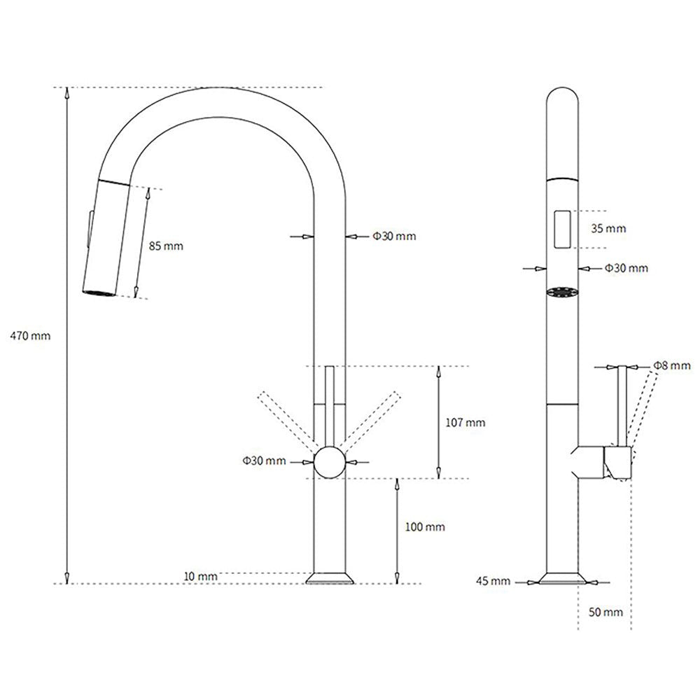 WELS Brushed Nickel Round Pull Out 2 Modes Spout Kitchen Sink Tap Laundry Mixer - Furniture > Bathroom > Shower Heads & Screens - Rivercity House & Home Co. (ABN 18 642 972 209) - Affordable Modern Furniture Australia