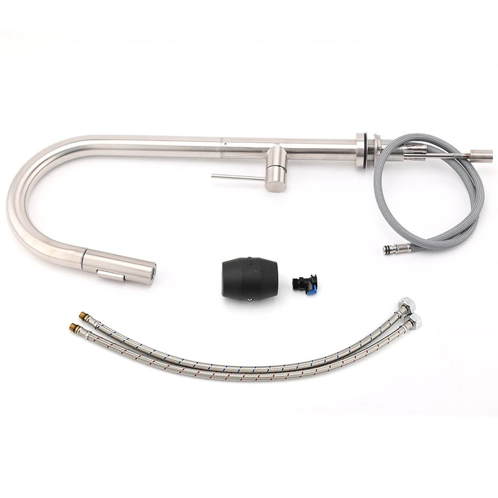 WELS Brushed Nickel Round Pull Out 2 Modes Spout Kitchen Sink Tap Laundry Mixer - Furniture > Bathroom > Shower Heads & Screens - Rivercity House & Home Co. (ABN 18 642 972 209) - Affordable Modern Furniture Australia