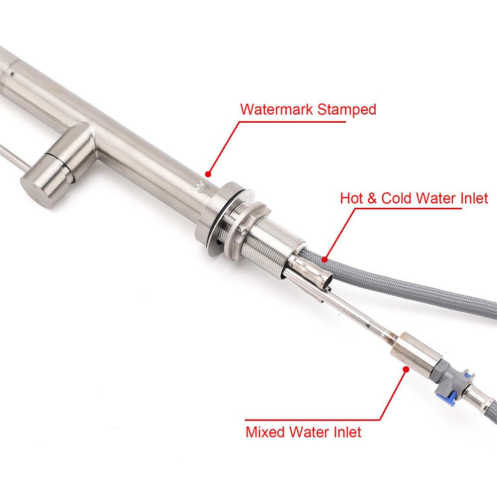 WELS Brushed Nickel Round Pull Out 2 Modes Spout Kitchen Sink Tap Laundry Mixer - Furniture > Bathroom > Shower Heads & Screens - Rivercity House & Home Co. (ABN 18 642 972 209) - Affordable Modern Furniture Australia