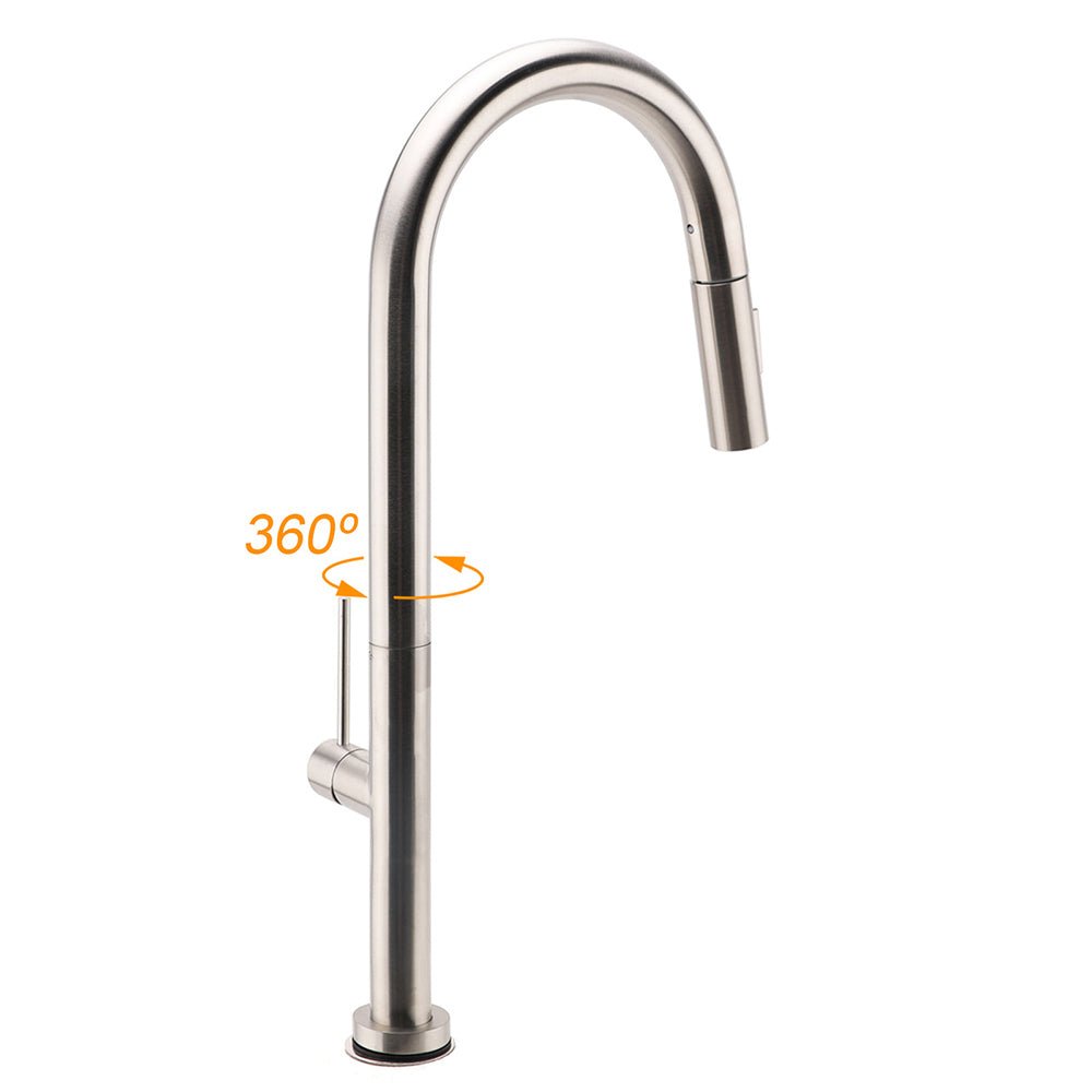 WELS Brushed Nickel Round Pull Out 2 Modes Spout Kitchen Sink Tap Laundry Mixer - Furniture > Bathroom > Shower Heads & Screens - Rivercity House & Home Co. (ABN 18 642 972 209) - Affordable Modern Furniture Australia