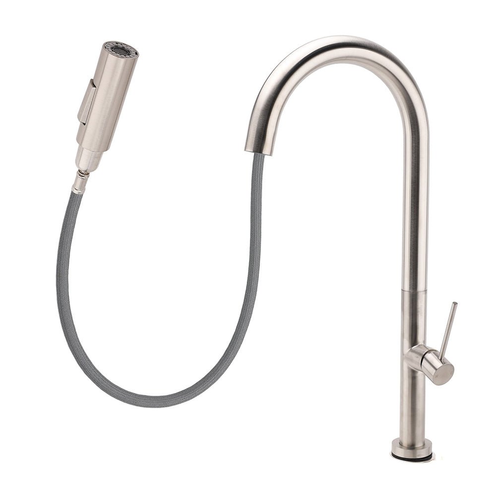 WELS Brushed Nickel Round Pull Out 2 Modes Spout Kitchen Sink Tap Laundry Mixer - Furniture > Bathroom > Shower Heads & Screens - Rivercity House & Home Co. (ABN 18 642 972 209) - Affordable Modern Furniture Australia