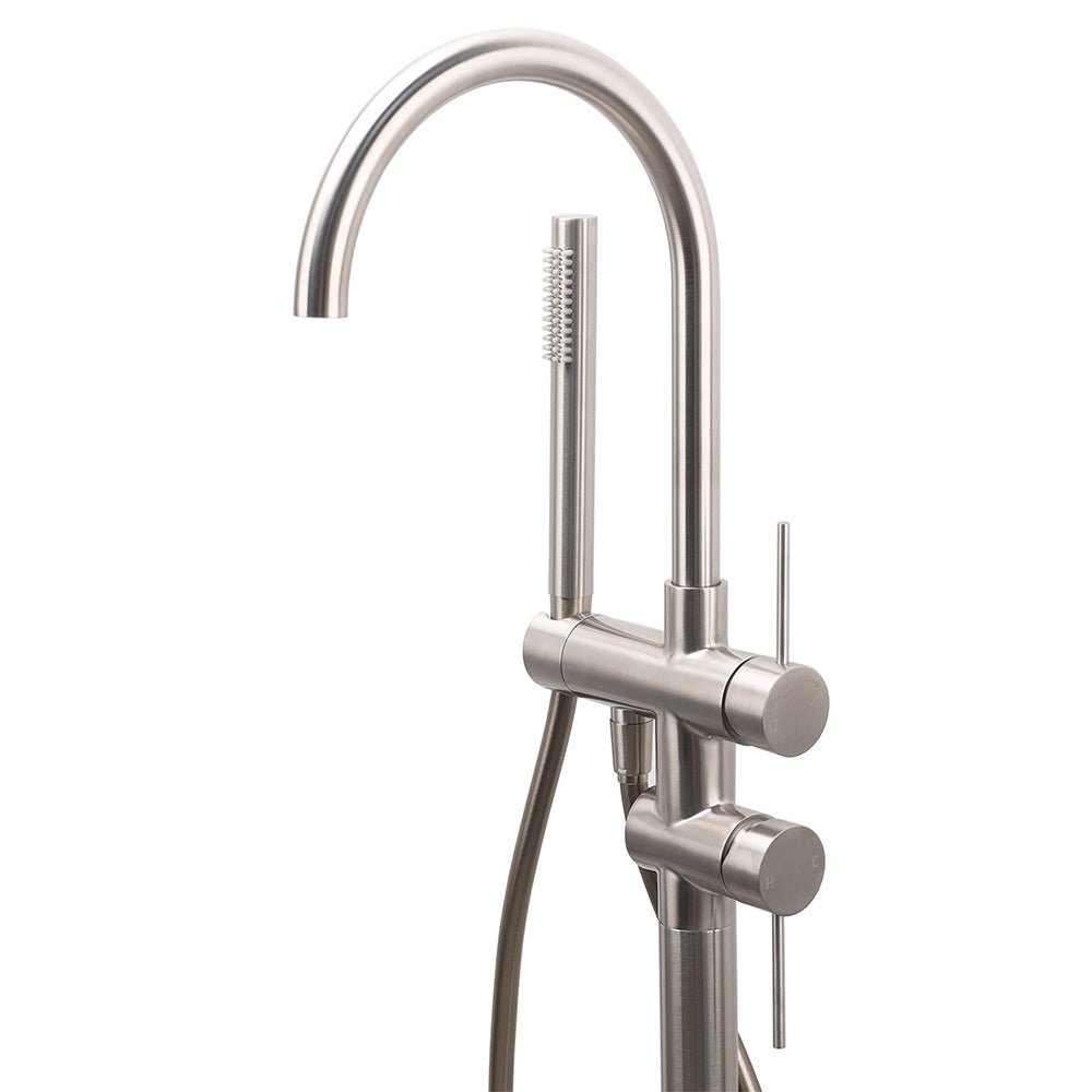 WELS Brushed Nickel Stainless Steel Free Standing Mixer Faucet Tap Spout Handset - Furniture > Bathroom > Shower Heads & Screens - Rivercity House & Home Co. (ABN 18 642 972 209) - Affordable Modern Furniture Australia
