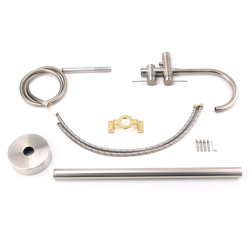 WELS Brushed Nickel Stainless Steel Free Standing Mixer Faucet Tap Spout Handset - Furniture > Bathroom > Shower Heads & Screens - Rivercity House & Home Co. (ABN 18 642 972 209) - Affordable Modern Furniture Australia