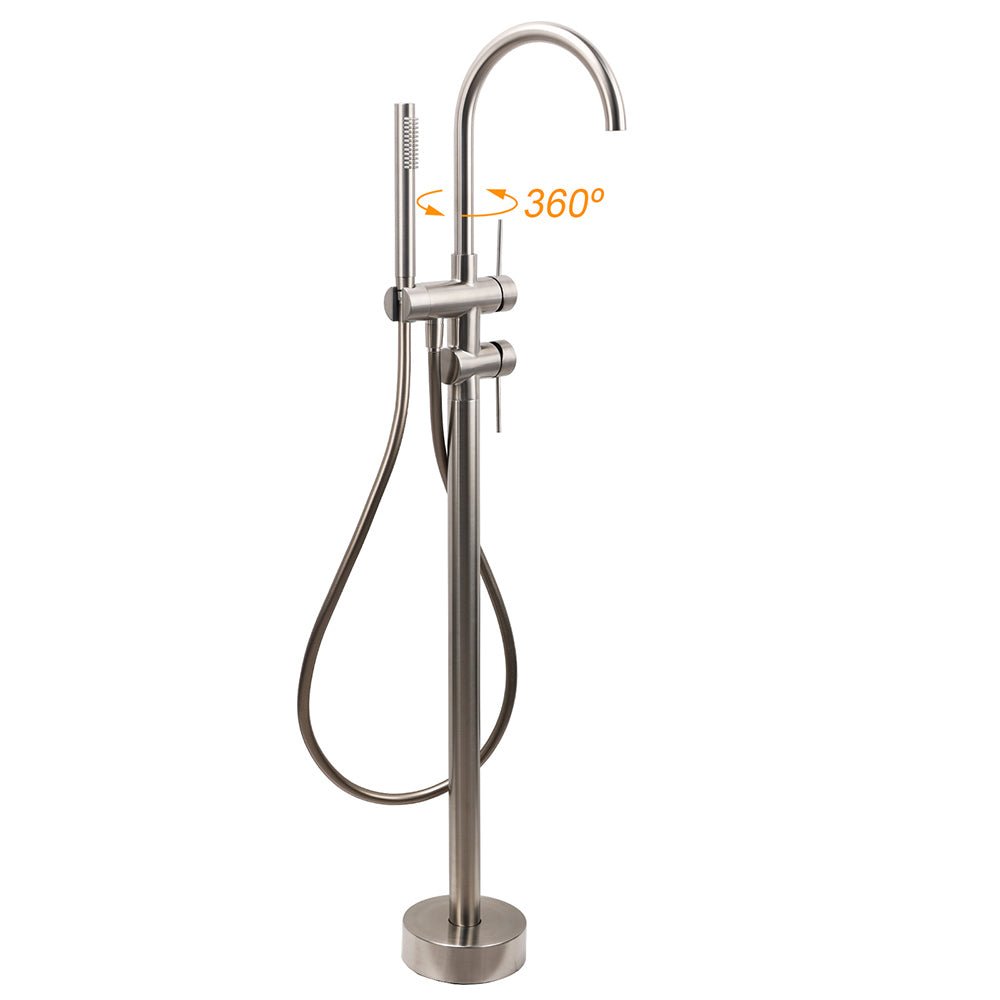 WELS Brushed Nickel Stainless Steel Free Standing Mixer Faucet Tap Spout Handset - Furniture > Bathroom > Shower Heads & Screens - Rivercity House & Home Co. (ABN 18 642 972 209) - Affordable Modern Furniture Australia