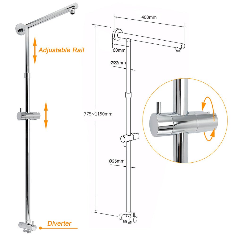 WELS Chrome 10" Round Rain Handheld Twin Shower Head Arm Sliding Rail Arm Diverter Set - Furniture > Bathroom > Shower Heads & Screens - Rivercity House & Home Co. (ABN 18 642 972 209) - Affordable Modern Furniture Australia