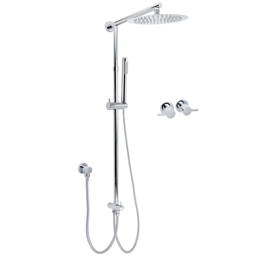 WELS Chrome 10" Round Rain Handheld Twin Shower Head Arm Sliding Rail Arm Double Taps Control - Furniture > Bathroom > Shower Heads & Screens - Rivercity House & Home Co. (ABN 18 642 972 209) - Affordable Modern Furniture Australia