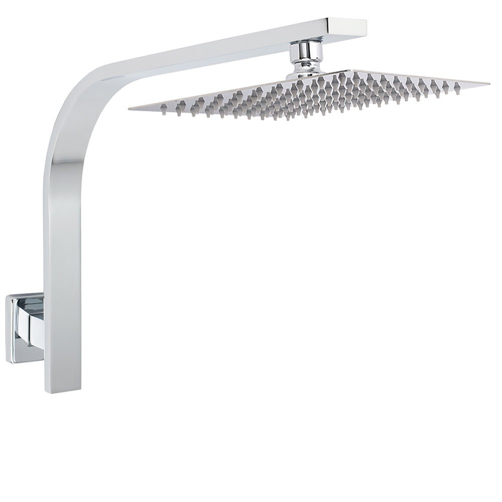 WELS Chrome 8" 200mm SUS Square Rainfall Shower Head Brass Gooseneck Wall Arm Set - Furniture > Bathroom > Shower Heads & Screens - Rivercity House & Home Co. (ABN 18 642 972 209) - Affordable Modern Furniture Australia