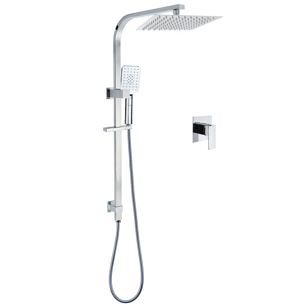 WELS Chrome 8" Twin Square Shower Set Rain Head 3 Modes Handheld Sliding Rail + Mixer - Furniture > Bathroom > Shower Heads & Screens - Rivercity House & Home Co. (ABN 18 642 972 209) - Affordable Modern Furniture Australia