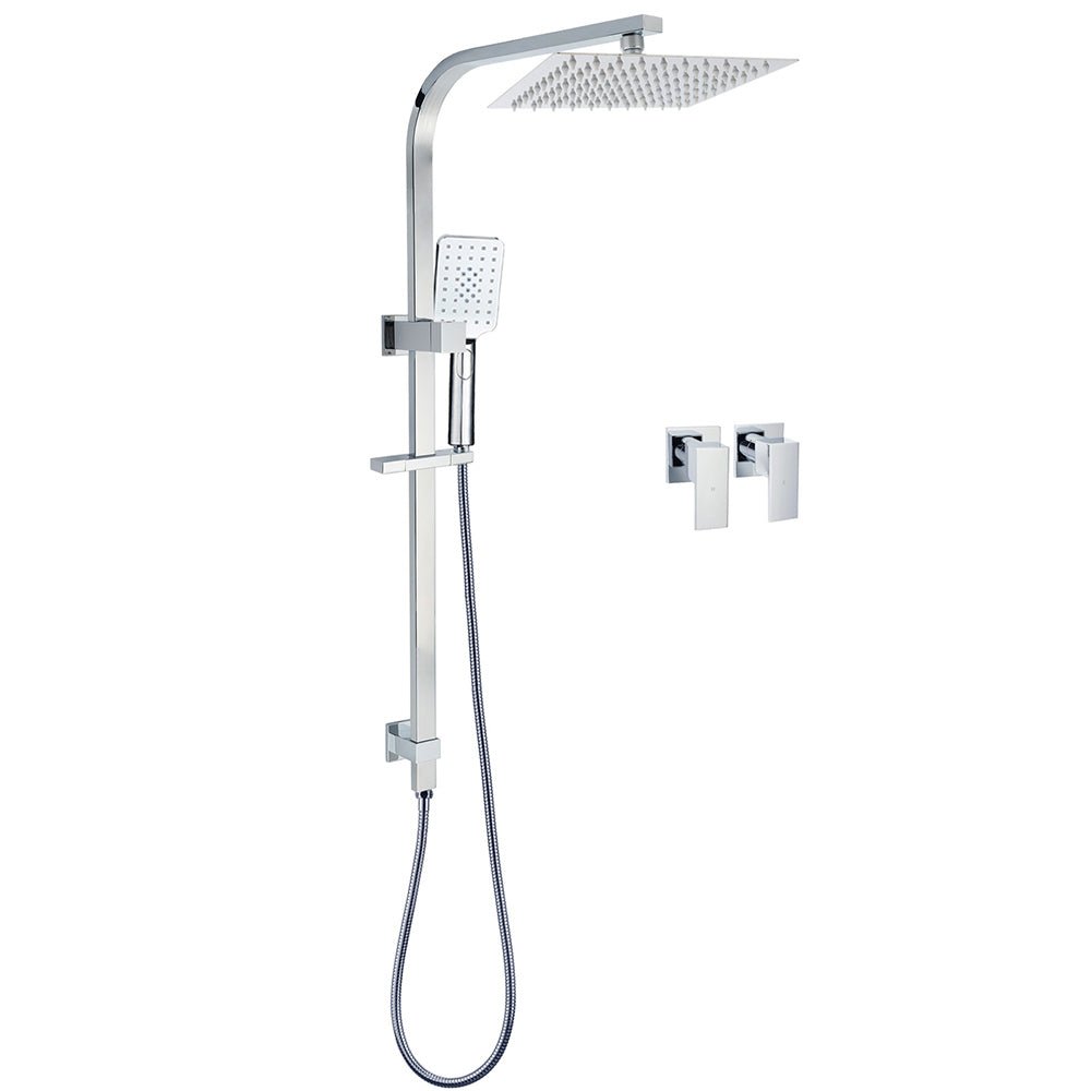 WELS Chrome 8" Twin Square Shower Set Rain Head 3 Modes Handheld Sliding Rail + Taps - Furniture > Bathroom > Shower Heads & Screens - Rivercity House & Home Co. (ABN 18 642 972 209) - Affordable Modern Furniture Australia