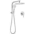 12" Chrome Double Round Rainfall & 3-Mode Handheld Shower Head Set with Gooseneck Arm Mixer - Chrome