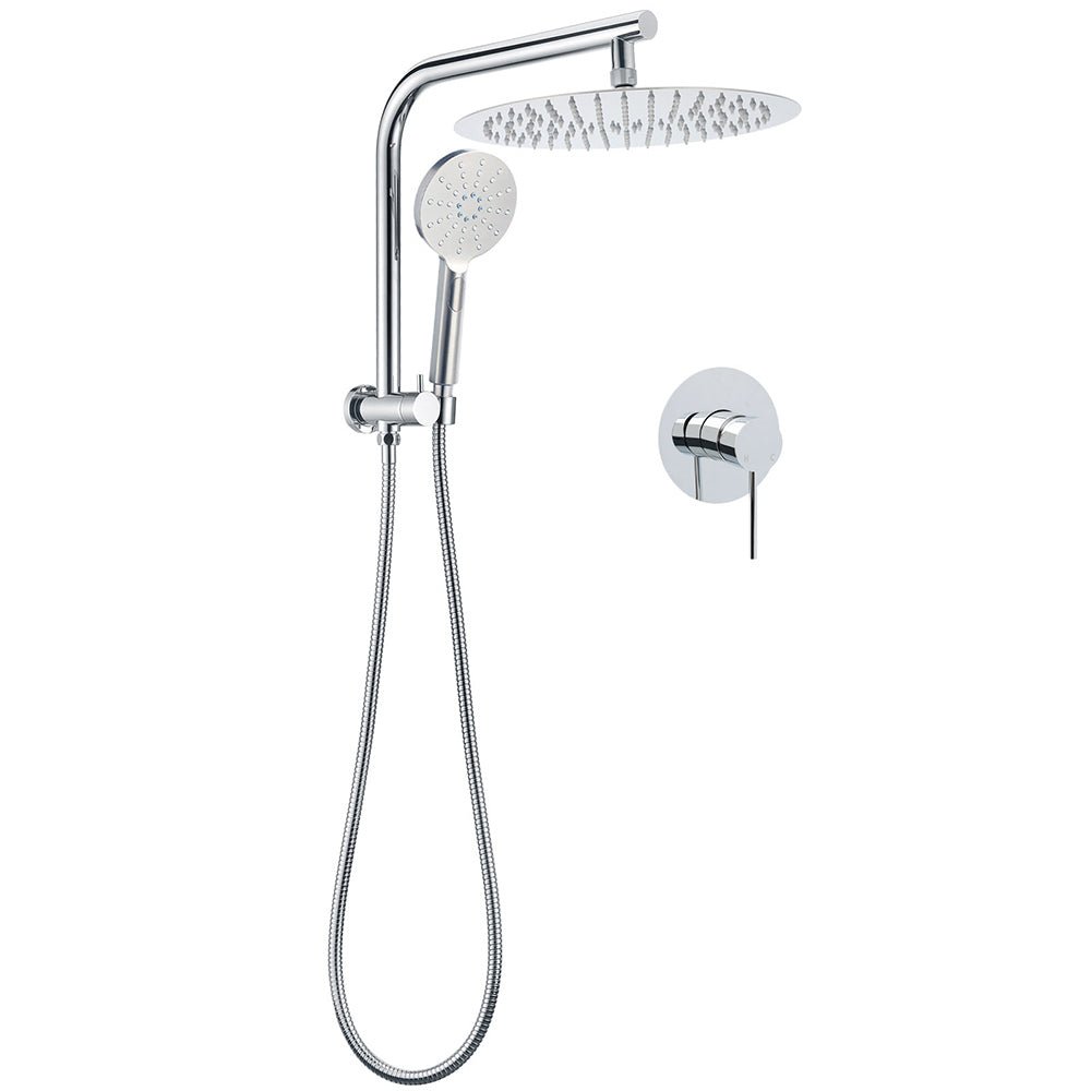WELS Chrome Double Round Shower Head Set 12" Rainfall & 3 Mode Handheld Gooseneck Arm Mixer - Furniture > Bathroom > Shower Heads & Screens - Rivercity House & Home Co. (ABN 18 642 972 209) - Affordable Modern Furniture Australia