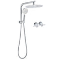 12" Chrome Double Round Rainfall & 3-Mode Handheld Shower Set with Gooseneck Arm & Twin Taps - Chrome