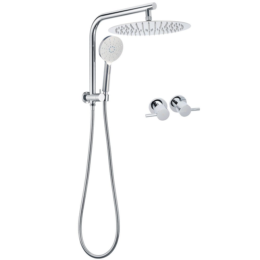 WELS Chrome Double Round Shower Head Set 12" Rainfall & 3 Mode Handheld Gooseneck Arm Twin Taps - Furniture > Bathroom > Shower Heads & Screens - Rivercity House & Home Co. (ABN 18 642 972 209) - Affordable Modern Furniture Australia