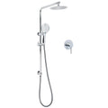 Chrome 8" Double Square 3-Function Shower Head Set with Handheld, Rail, Arm & Mixer - Chrome
