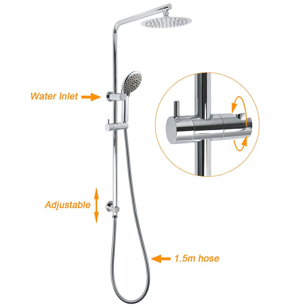 WELS Chrome Dual 8" Slim Rain Shower 5 Modes Rose Mixer Valve Sliding Rail Set + Taps - Furniture > Bathroom > Shower Heads & Screens - Rivercity House & Home Co. (ABN 18 642 972 209) - Affordable Modern Furniture Australia