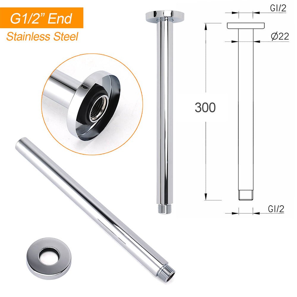 WELS Chrome Large 16" Round Rain Shower Head 300mm Ceiling Dropper Extension Arm Set - Furniture > Bathroom > Shower Heads & Screens - Rivercity House & Home Co. (ABN 18 642 972 209) - Affordable Modern Furniture Australia