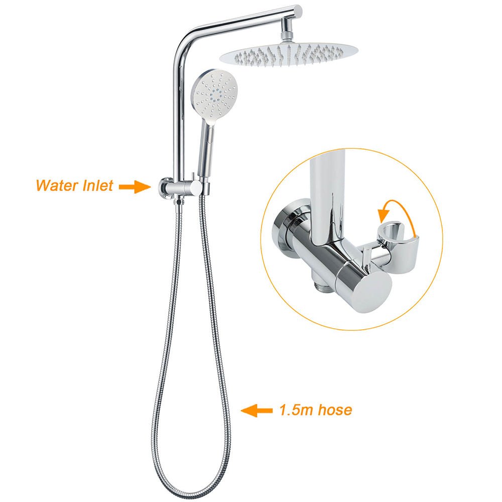 WELS Chrome Round 10" Rain Shower Head Handheld Sliding Rail DIY 2in1 Twin Taps Set - Furniture > Bathroom > Shower Heads & Screens - Rivercity House & Home Co. (ABN 18 642 972 209) - Affordable Modern Furniture Australia