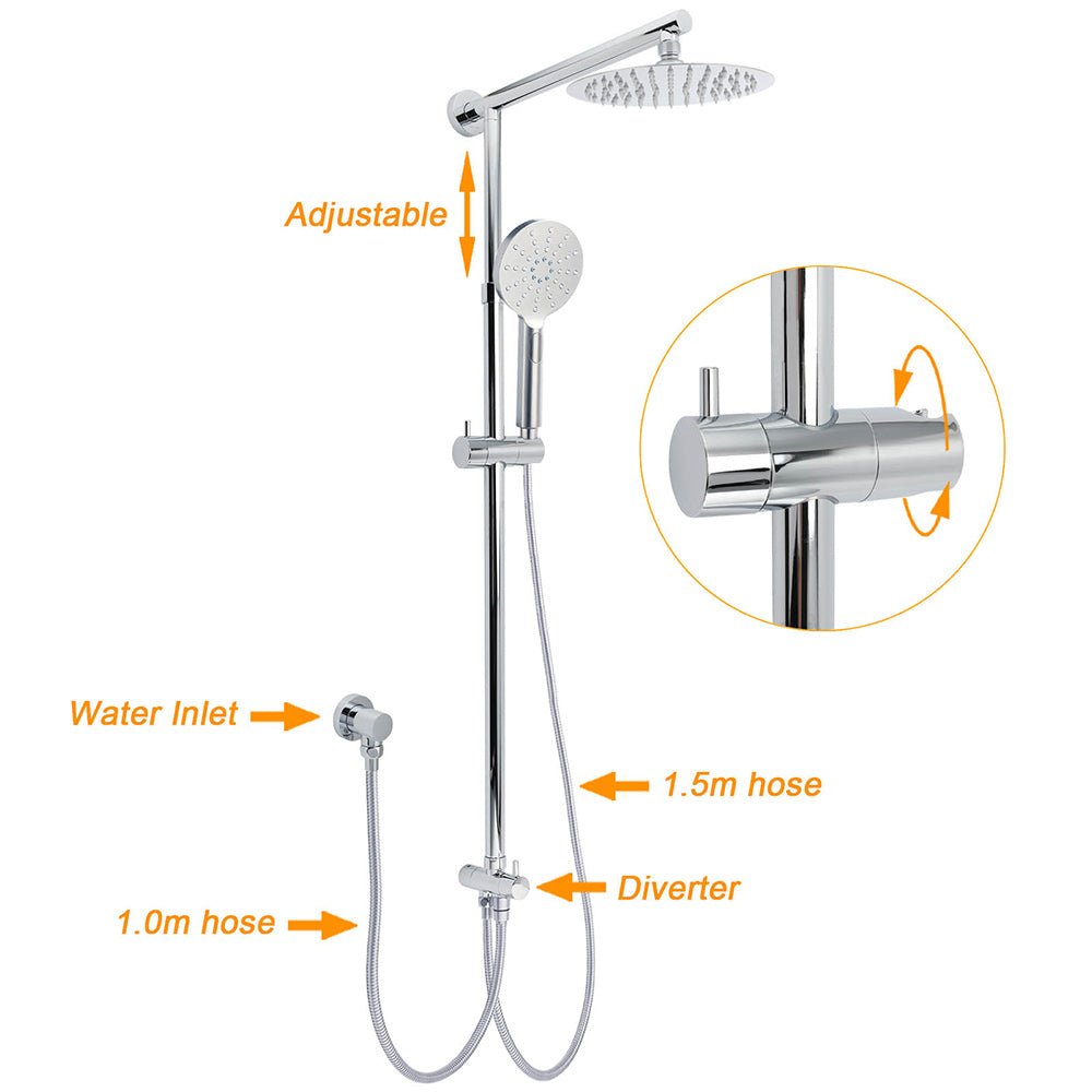 WELS Chrome Round 8" Stainless Steel Rain Head Handheld Sliding Rail Arm 2in1 Shower Set - Furniture > Bathroom > Shower Heads & Screens - Rivercity House & Home Co. (ABN 18 642 972 209) - Affordable Modern Furniture Australia