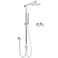 Chrome 8" Round Thin Rainfall & Handheld Dual Shower Set with Sliding Rail & Twin Taps - Chrome