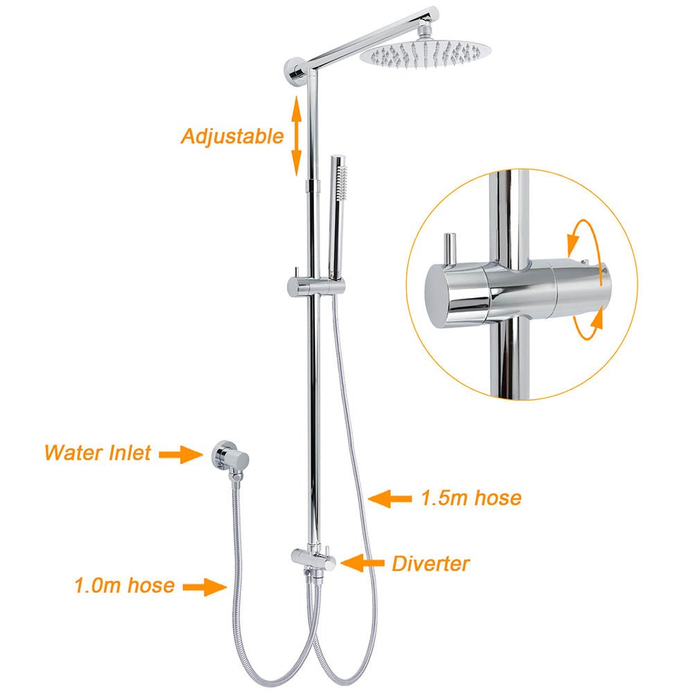 WELS Chrome Round 8" Thin Rainfall Head Metal Handheld Sliding Rail Arm Dual Shower Twin Taps Set - Furniture > Bathroom > Shower Heads & Screens - Rivercity House & Home Co. (ABN 18 642 972 209) - Affordable Modern Furniture Australia