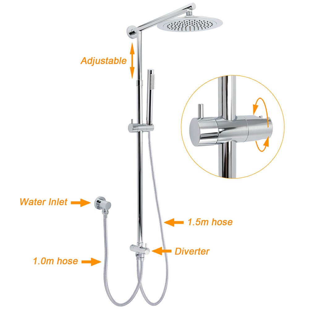 WELS Chrome Round 9" Rainfall Dual Shower Head & Handheld Sliding Rail Wall Arm + Single Mixer - Furniture > Bathroom > Shower Heads & Screens - Rivercity House & Home Co. (ABN 18 642 972 209) - Affordable Modern Furniture Australia