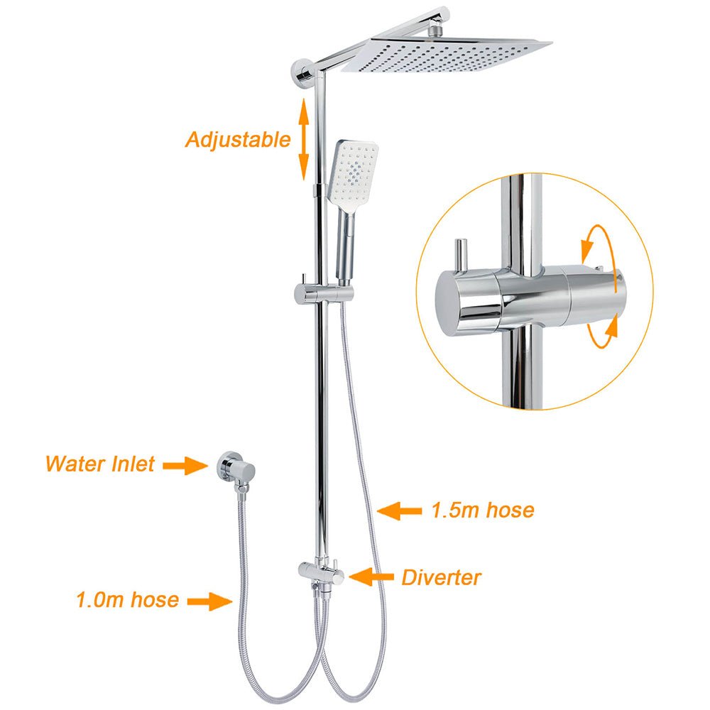 WELS Chrome Square 10" Rain Shower Head 3 Mode Handheld Sliding Rail Wall Arm With Mixer - Furniture > Bathroom > Shower Heads & Screens - Rivercity House & Home Co. (ABN 18 642 972 209) - Affordable Modern Furniture Australia