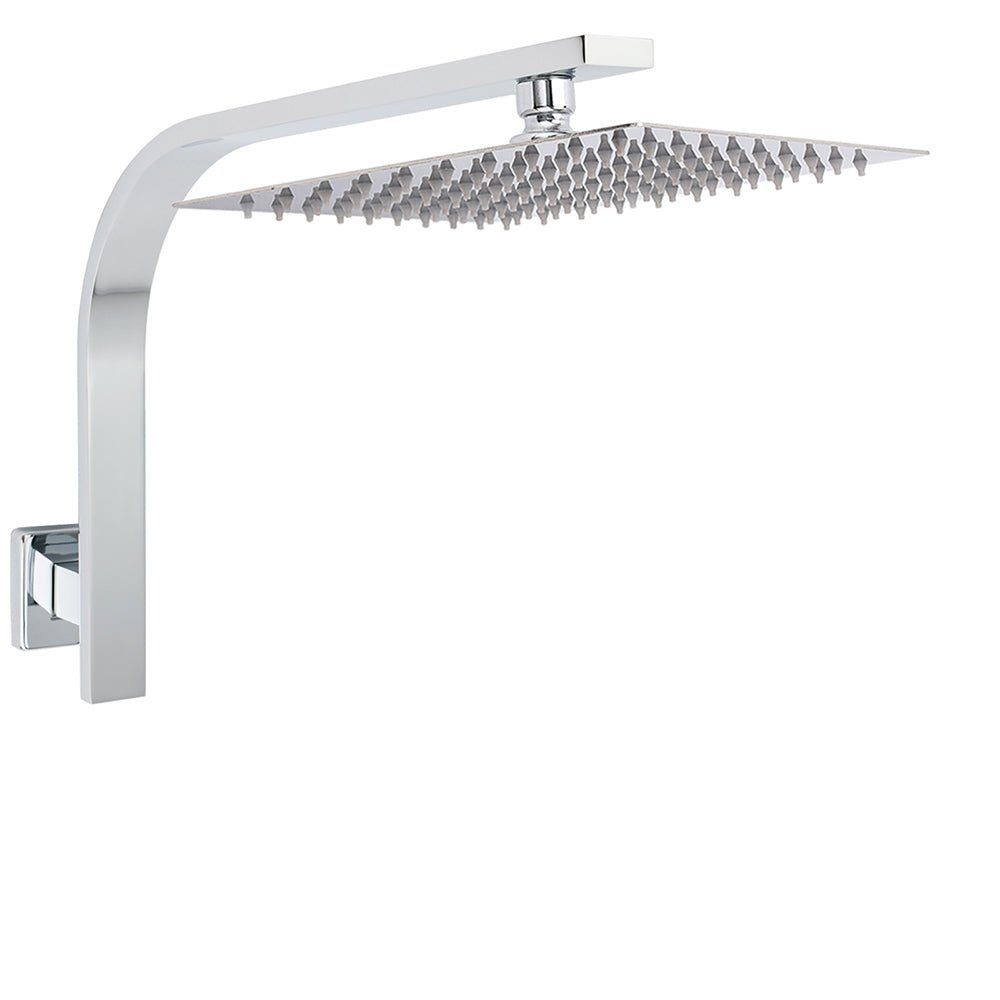 WELS Chrome Square 10" Thin Rainfall Shower Head + Brass Gooseneck Wall Arm Set - Furniture > Bathroom > Shower Heads & Screens - Rivercity House & Home Co. (ABN 18 642 972 209) - Affordable Modern Furniture Australia