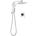 Chrome 8" Square Dual Rain Shower Head with 3-Mode Handheld Diverter Wall Arm Mixer Set - Chrome