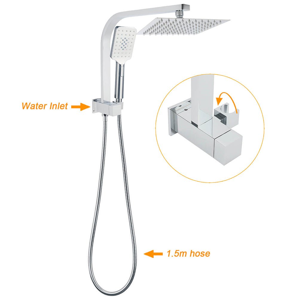 WELS Chrome Square Dual Rain Shower 8" Head 3 Mode Handheld Diverter Wall Arm Twin Taps Set - Furniture > Bathroom > Shower Heads & Screens - Rivercity House & Home Co. (ABN 18 642 972 209) - Affordable Modern Furniture Australia