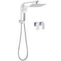Chrome 8" Square Dual Rain Shower Head with 3-Mode Handheld, Diverter, Wall Arm & Twin Taps Set - Chrome