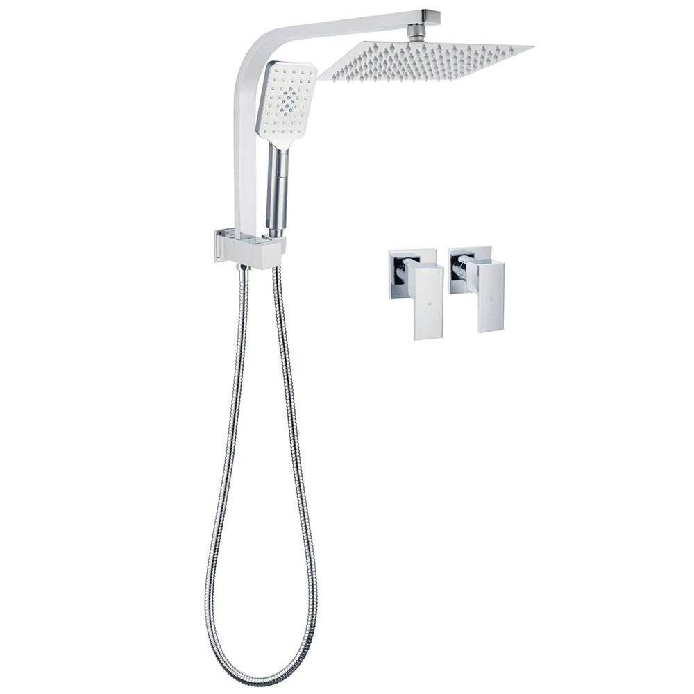 WELS Chrome Square Dual Rain Shower 8" Head 3 Mode Handheld Diverter Wall Arm Twin Taps Set - Furniture > Bathroom > Shower Heads & Screens - Rivercity House & Home Co. (ABN 18 642 972 209) - Affordable Modern Furniture Australia