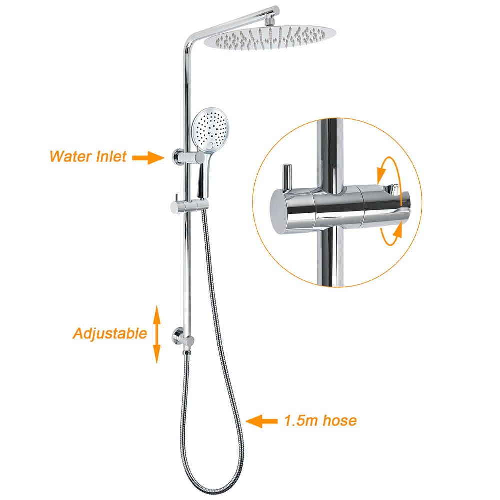 WELS Double Round Shower Head Handheld Sliding Rail Arm Chrome 12" Rainfall Set - Furniture > Bathroom > Shower Heads & Screens - Rivercity House & Home Co. (ABN 18 642 972 209) - Affordable Modern Furniture Australia