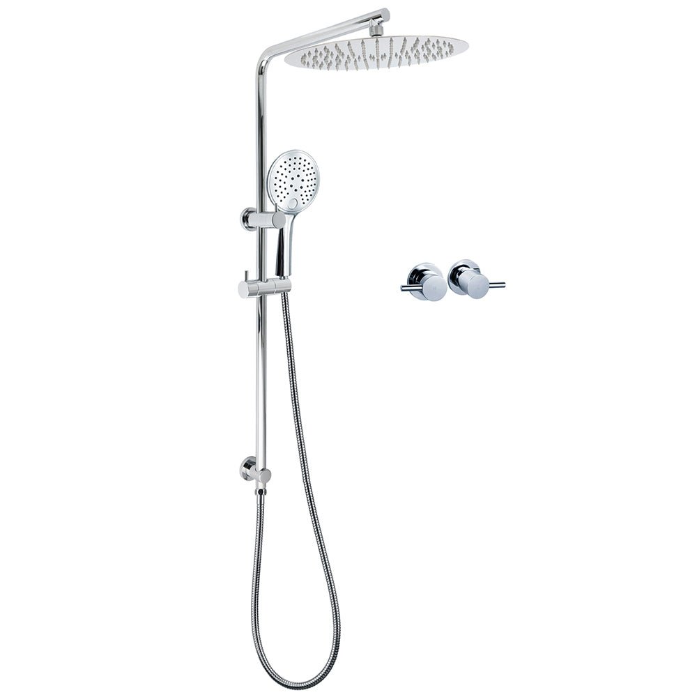 WELS Double Round Shower Head Handheld Sliding Rail Arm Chrome 12" Rainfall Twin Taps Set - Furniture > Bathroom > Shower Heads & Screens - Rivercity House & Home Co. (ABN 18 642 972 209) - Affordable Modern Furniture Australia