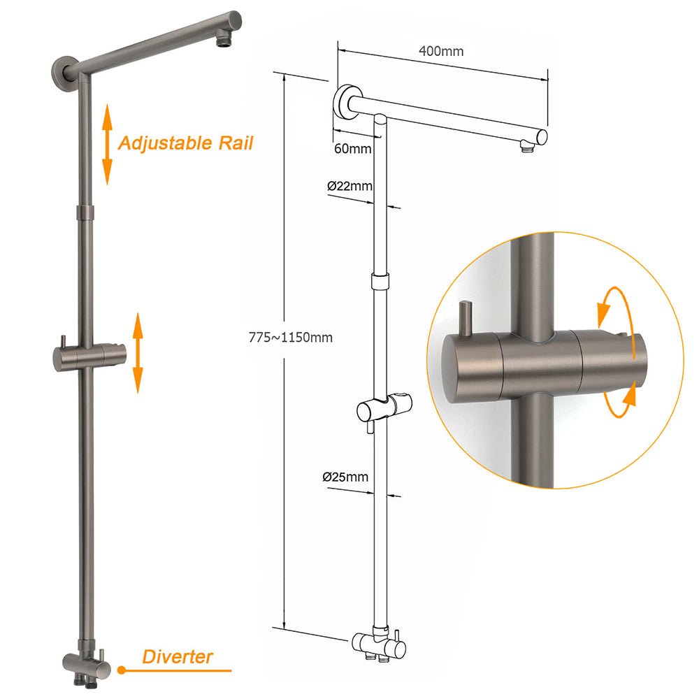 WELS Gun Metal 2in1 Round Shower 10" Rain Head 3 Mode Handheld Sliding Rail Twin Taps Set - Furniture > Bathroom > Shower Heads & Screens - Rivercity House & Home Co. (ABN 18 642 972 209) - Affordable Modern Furniture Australia