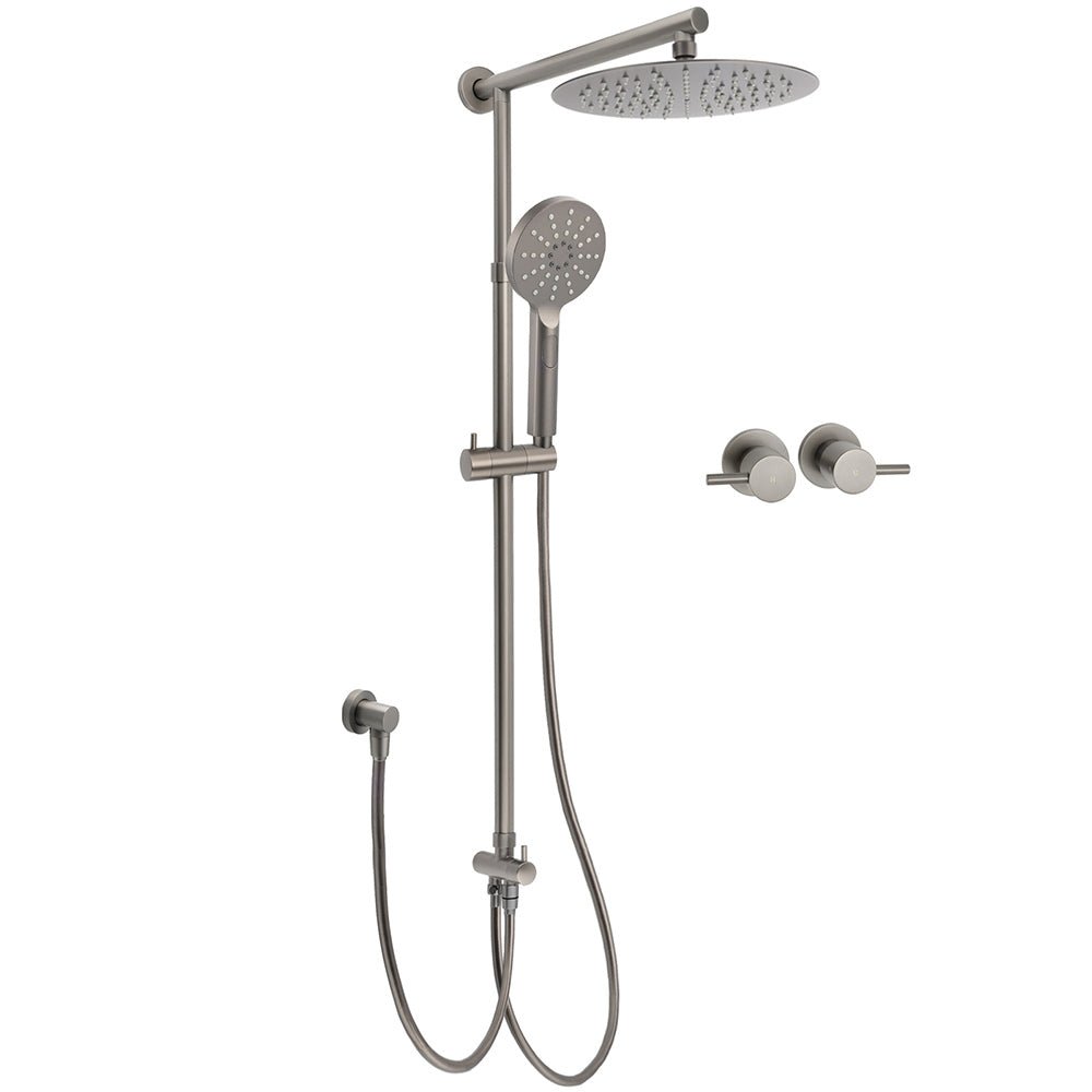 WELS Gun Metal 2in1 Round Shower 10" Rain Head 3 Mode Handheld Sliding Rail Twin Taps Set - Furniture > Bathroom > Shower Heads & Screens - Rivercity House & Home Co. (ABN 18 642 972 209) - Affordable Modern Furniture Australia