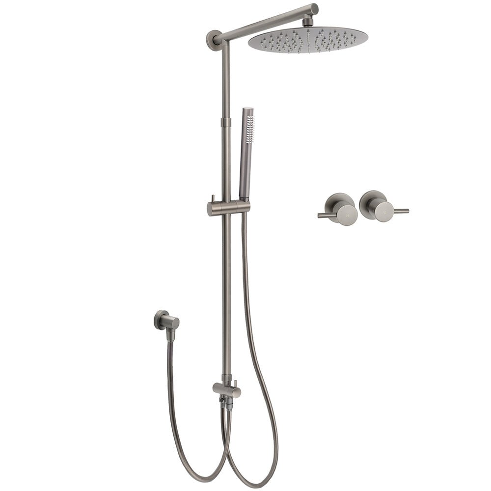 WELS Gun Metal 2in1 Round Shower 10" Rain Head Single Mode Handheld Sliding Rail Twin Taps Set - Furniture > Bathroom > Shower Heads & Screens - Rivercity House & Home Co. (ABN 18 642 972 209) - Affordable Modern Furniture Australia