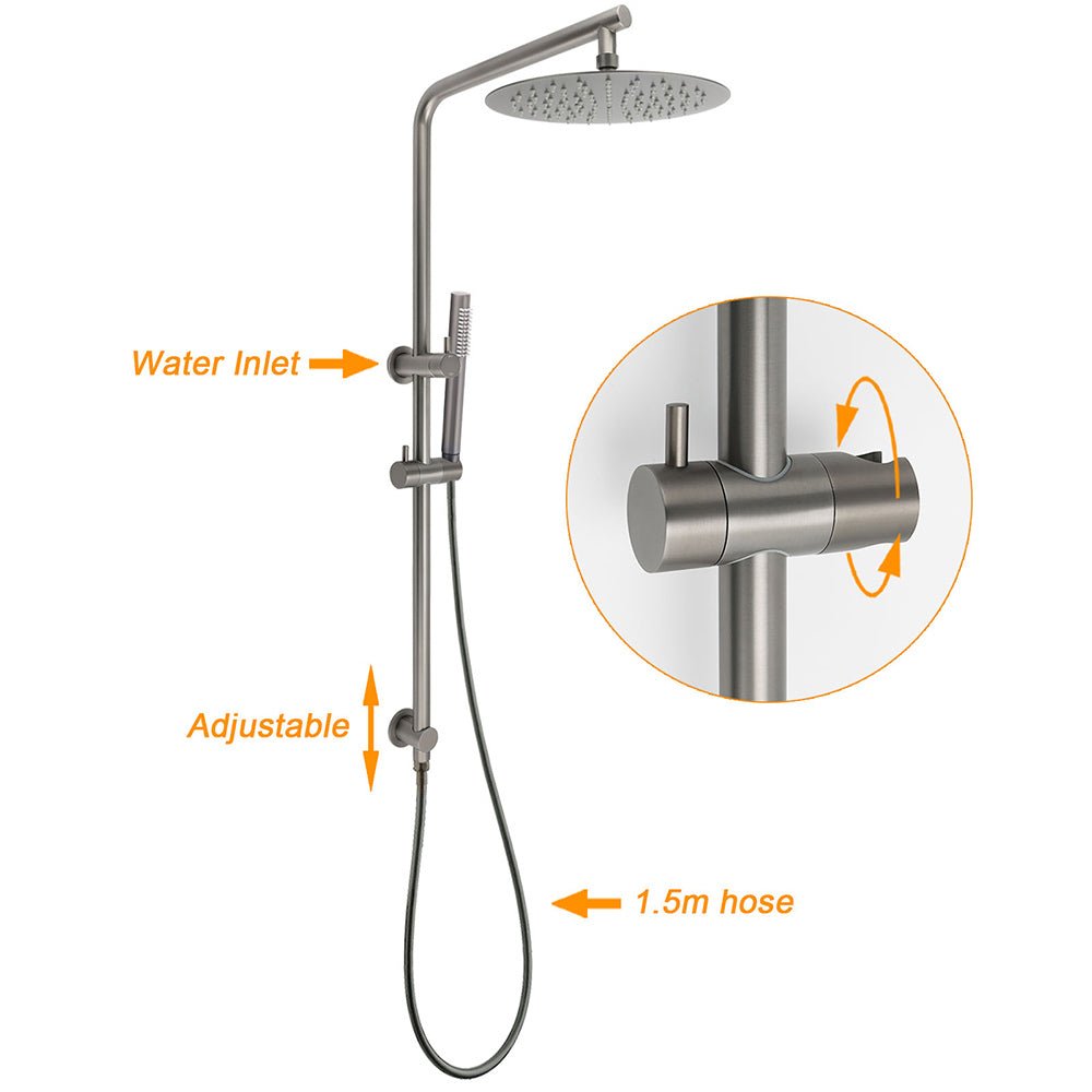 WELS Gun Metal 2in1 Round Shower 10" Rain Head Stngle Mode Handheld Sliding Rail Arm Mixer Set - Furniture > Bathroom > Shower Heads & Screens - Rivercity House & Home Co. (ABN 18 642 972 209) - Affordable Modern Furniture Australia