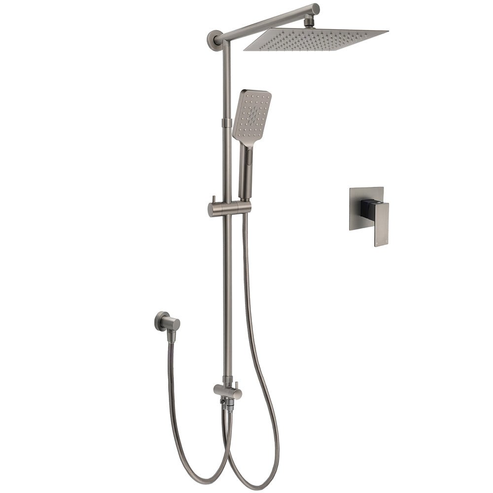 WELS Gun Metal 2in1 Shower Set Square 10" Rain Head Handheld Silde Rail Hot Cold Mixer - Furniture > Bathroom > Shower Heads & Screens - Rivercity House & Home Co. (ABN 18 642 972 209) - Affordable Modern Furniture Australia